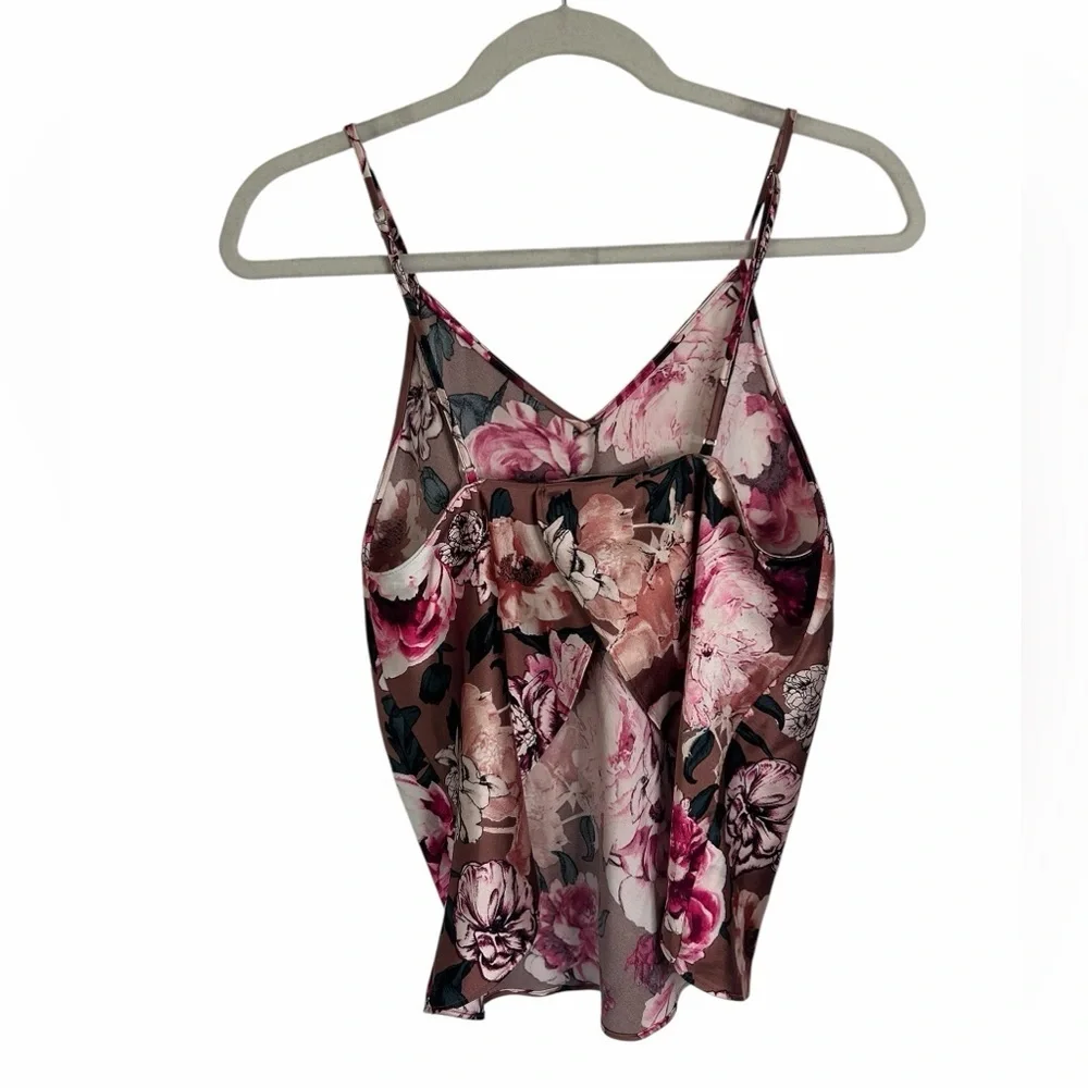 Victoria’s Secret Silky Mauve Floral Cami Sleep Top Tulip Hem Womens Sz Small